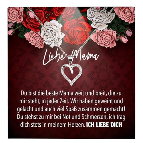 22Feels Mutter Geschenkidee Mama Schmuck Muttertag Frauen - Silber 925/000 Herz Halskette Damen - Geburtstag Weihnachten Idee Tochter Sohn Mutter Eltern Familie - Karte Premium Licht Etui von 22Feels