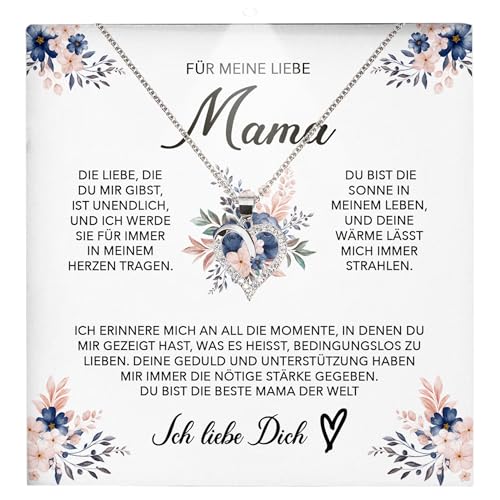 22Feels Mutter Geschenkidee Mama Schmuck Muttertag Frauen - Silber 925/000 Herz Halskette Damen - Geburtstag Weihnachten Idee Tochter Sohn Mutter Eltern Familie - Karte Premium Licht Etui von 22Feels