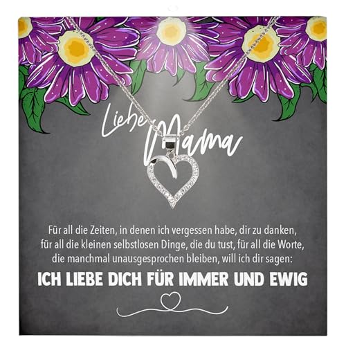 22Feels Mutter Geschenkidee Mama Schmuck Muttertag Frauen - Silber 925/000 Herz Halskette Damen - Geburtstag Weihnachten Idee Tochter Sohn Mutter Eltern Familie - Karte Premium Licht Etui von 22Feels