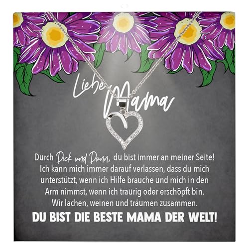 22Feels Mutter Geschenkidee Mama Schmuck Muttertag Frauen - Silber 925/000 Herz Halskette Damen - Geburtstag Weihnachten Idee Tochter Sohn Mutter Eltern Familie - Karte Premium Licht Etui von 22Feels