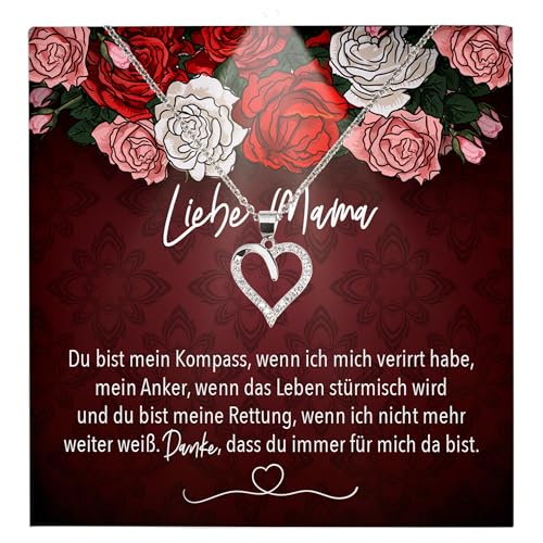 22Feels Mutter Geschenkidee Mama Schmuck Muttertag Frauen - Silber 925/000 Herz Halskette Damen - Geburtstag Weihnachten Idee Tochter Sohn Mutter Eltern Familie - Karte Premium Licht Etui von 22Feels