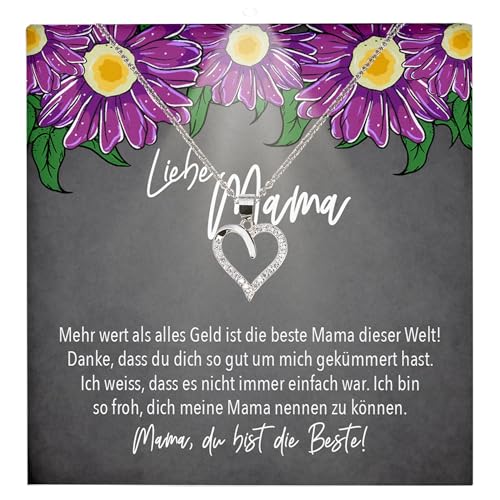 22Feels Mutter Geschenkidee Mama Schmuck Muttertag Frauen - Silber 925/000 Herz Halskette Damen - Geburtstag Weihnachten Idee Tochter Sohn Mutter Eltern Familie - Karte Premium Licht Etui von 22Feels