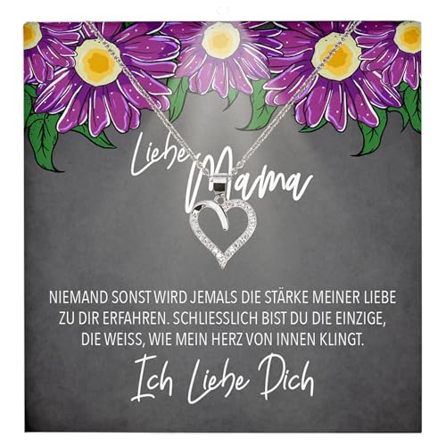 22Feels Mutter Geschenkidee Mama Schmuck Muttertag Frauen - Silber 925/000 Herz Halskette Damen - Geburtstag Weihnachten Idee Tochter Sohn Mutter Eltern Familie - Karte Premium Licht Etui von 22Feels