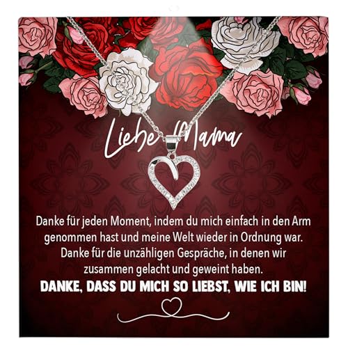 22Feels Mutter Geschenkidee Mama Schmuck Muttertag Frauen - Silber 925/000 Herz Halskette Damen - Geburtstag Weihnachten Idee Tochter Sohn Mutter Eltern Familie - Karte Premium Licht Etui von 22Feels