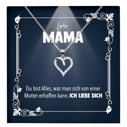 22Feels Mutter Geschenkidee Mama Schmuck Muttertag Frauen - Silber 925/000 Herz Halskette Damen - Geburtstag Weihnachten Idee Tochter Sohn Mutter Eltern Familie - Karte Premium Licht Etui von 22Feels