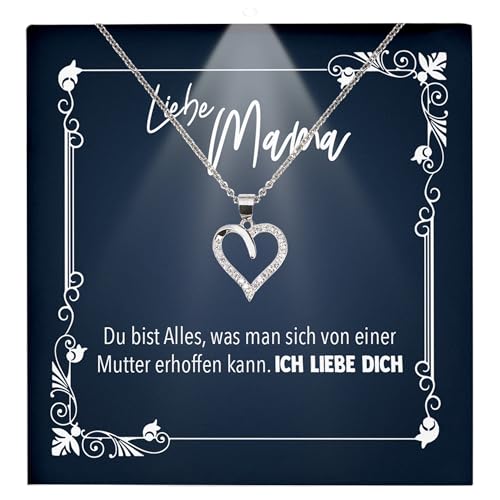 22Feels Mutter Geschenkidee Mama Schmuck Muttertag Frauen - Silber 925/000 Herz Halskette Damen - Geburtstag Weihnachten Idee Tochter Sohn Mutter Eltern Familie - Karte Premium Licht Etui von 22Feels