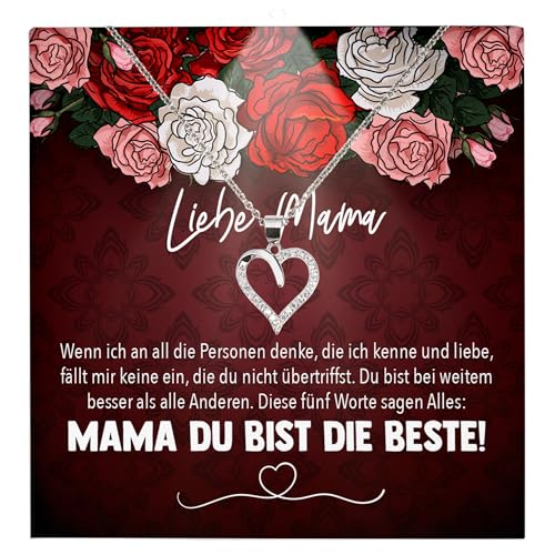 22Feels Mutter Geschenkidee Mama Schmuck Muttertag Frauen - Silber 925/000 Herz Halskette Damen - Geburtstag Weihnachten Idee Tochter Sohn Mutter Eltern Familie - Karte Premium Licht Etui von 22Feels