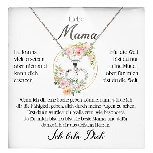 22Feels Mutter Geschenkidee Mama Schmuck Muttertag Frauen - Silber 925/000 Herz Halskette Damen - Geburtstag Weihnachten Idee Tochter Sohn Mutter Eltern Familie - Karte Premium Licht Etui von 22Feels