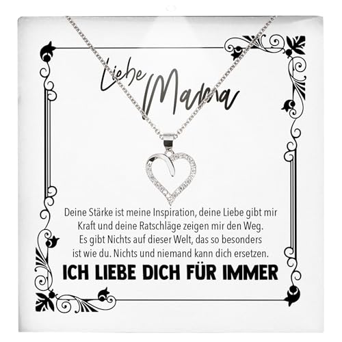 22Feels Mutter Geschenkidee Mama Schmuck Muttertag Frauen - Silber 925/000 Herz Halskette Damen - Geburtstag Weihnachten Idee Tochter Sohn Mutter Eltern Familie - Karte Premium Licht Etui von 22Feels