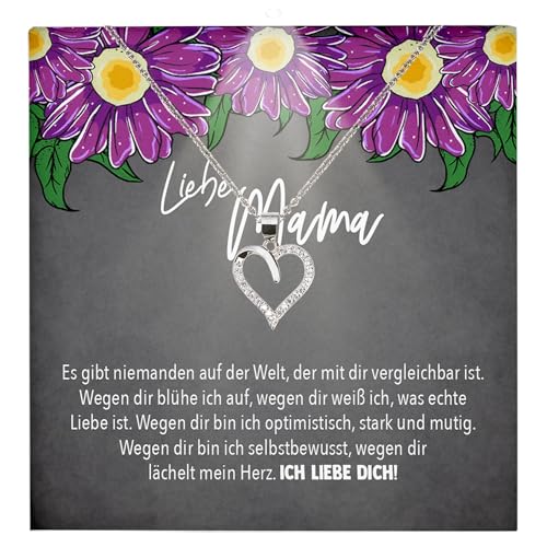 22Feels Mutter Geschenkidee Mama Schmuck Muttertag Frauen - Silber 925/000 Herz Halskette Damen - Geburtstag Weihnachten Idee Tochter Sohn Mutter Eltern Familie - Karte Premium Licht Etui von 22Feels