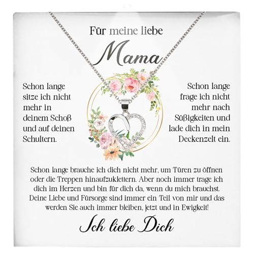 22Feels Mutter Geschenkidee Mama Schmuck Muttertag Frauen - Silber 925/000 Herz Halskette Damen - Geburtstag Weihnachten Idee Tochter Sohn Mutter Eltern Familie - Karte Premium Licht Etui von 22Feels
