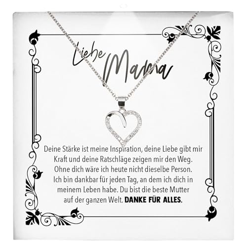 22Feels Muttertagsgeschenk Frauen Schmuck - Silber 925/000 Herz Halskette - Mama Geschenk Damen Geburtstag Weihnachten Idee von Tochter Sohn Mutter Eltern Familie - Karte Premium Licht Etui von 22Feels