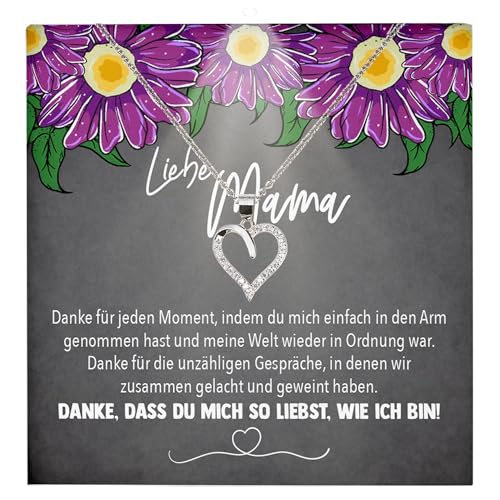 22Feels Muttertagsgeschenk Frauen Schmuck - Silber 925/000 Herz Halskette - Mama Geschenk Damen Geburtstag Weihnachten Idee von Tochter Sohn Mutter Eltern Familie - Karte Premium Licht Etui von 22Feels