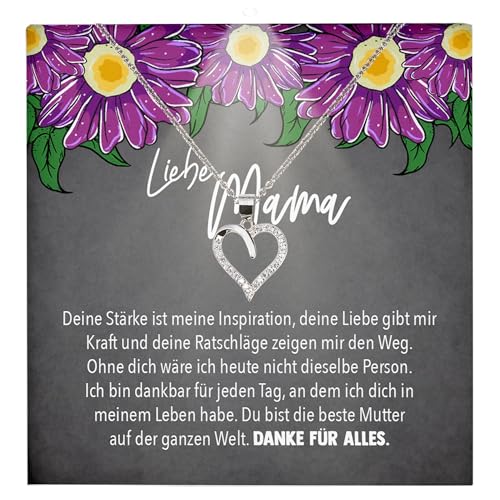 22Feels Muttertagsgeschenk Frauen Schmuck - Silber 925/000 Herz Halskette - Mama Geschenk Damen Geburtstag Weihnachten Idee von Tochter Sohn Mutter Eltern Familie - Karte Premium Licht Etui von 22Feels