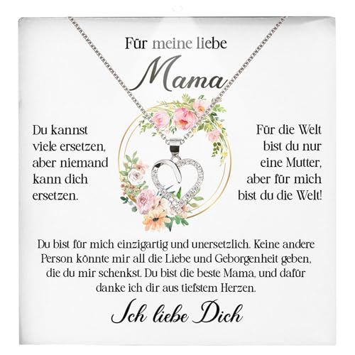 22Feels Muttertagsgeschenk Frauen Schmuck - Silber 925/000 Herz Halskette - Mama Geschenk Damen Geburtstag Weihnachten Idee von Tochter Sohn Mutter Eltern Familie - Karte Premium Licht Etui von 22Feels