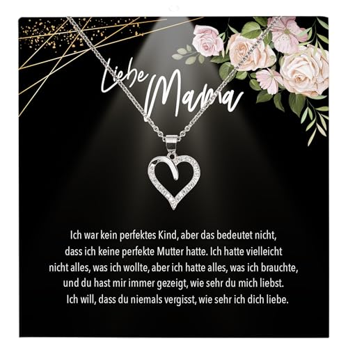 22Feels Muttertagsgeschenk Frauen Schmuck - Silber 925/000 Herz Halskette - Mama Geschenk Damen Geburtstag Weihnachten Idee von Tochter Sohn Mutter Eltern Familie - Karte Premium Licht Etui von 22Feels