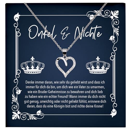 22Feels Nichte Geschenk von Onkel 18. Geburtstag, Weihnachten, Abschluss, Schmuck Set für Mädchen und Frauen - Echt Silber 925 Herz Halskette mit Karte von 22Feels