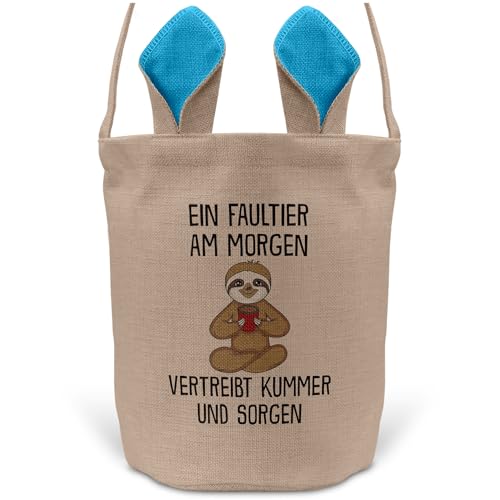 22Feels Ostern Geschenk Lustiger Osterkorb mit Henkel Faultier Tasche Frauen Männer mit Henkel Tragetasche Deko Osternest Körbchen Hasenohren (Beige/Blau) von 22Feels