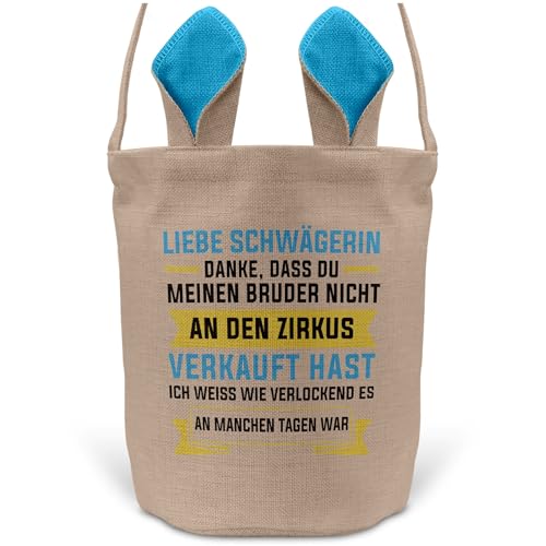 22Feels Ostern Geschenk Schwägerin Osterkorb -Mein Bruder- mit Henkel Tragetasche Deko Osternest Körbchen Hasenohren (Beige/Blau) von 22Feels