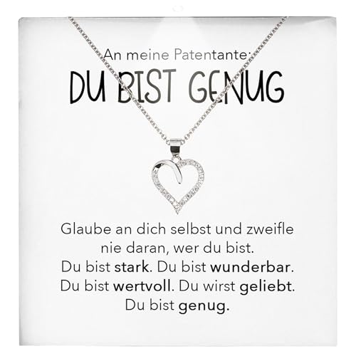 22Feels Patentante Geschenk Frauen Schmuck Patin - Silber 925/000 Herz Halskette Damen Set - Geburtstag Weihnachten Idee - Karte Premium Licht Etui von 22Feels