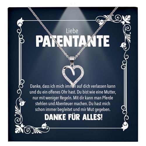 22Feels Patentante Geschenk Frauen Schmuck Patin - Silber 925/000 Herz Halskette Damen Set - Geburtstag Weihnachten Idee - Karte Premium Licht Etui von 22Feels