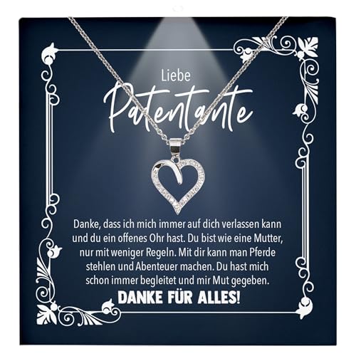 22Feels Patin Geschenk Frauen Halskette Patentante - Silber 925/000 Herz Anhänger Damen Schmuck Set - Geburtstag Weihnachten Idee - Karte Premium Licht Etui von 22Feels
