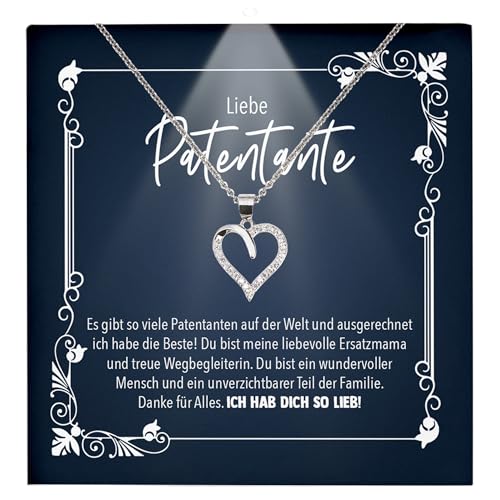 22Feels Patin Geschenk Frauen Halskette Patentante - Silber 925/000 Herz Anhänger Damen Schmuck Set - Geburtstag Weihnachten Idee - Karte Premium Licht Etui von 22Feels