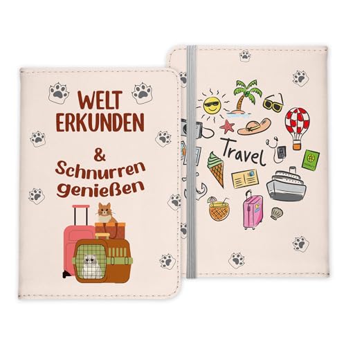 22Feels Reisen mit Katze Reisepasshülle Frauen Geschenk Männer Pass Etui Cover Organizer Gadgets Sommer Urlaub Kunst-Leder von 22Feels