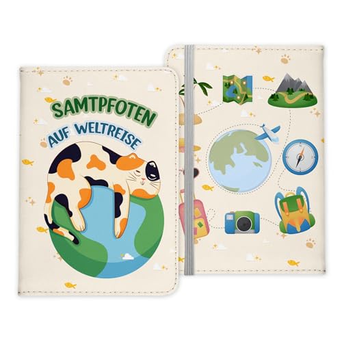 22Feels Reisen mit Katze Reisepasshülle Weltreise Frauen Geschenk Männer Pass Etui Cover Organizer Gadgets Sommer Urlaub Kunst-Leder von 22Feels