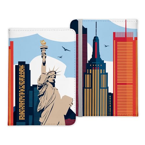 22Feels Reisepasshülle Organizer Reisen Gadgets Freiheitsstatue New York City Skyline USA NYC Urlaub Kunst-Leder Etui Cover Frauen Männer Kinder von 22Feels