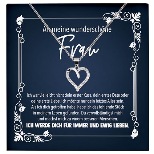 22Feels Romantisches Geschenk Ehefrau Schmuck Set zum Hochzeitstag, Valentinstag für Sie, Geburtstag Frauen - Echt Silber 925 Herz Halskette mit Karte von 22Feels