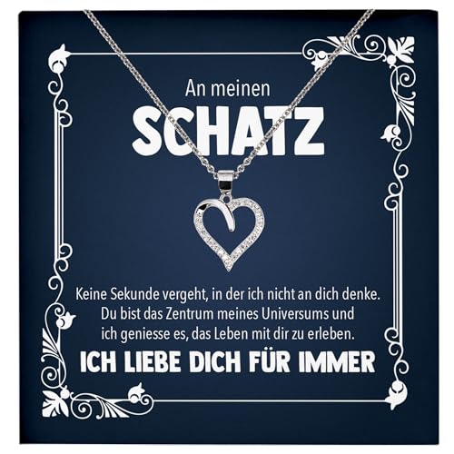 22Feels Schatz Frauen Geschenk Schmuck Set Hochzeitstag Valentinstag Ehefrau Freundin Jahrestag - Echt Silber 925 Herz Halskette mit Karte von 22Feels