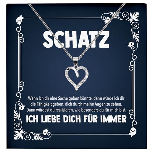 22Feels Schatz Frauen Geschenk Schmuck Set Hochzeitstag Valentinstag Ehefrau Freundin Jahrestag - Echt Silber 925 Herz Halskette mit Karte von 22Feels