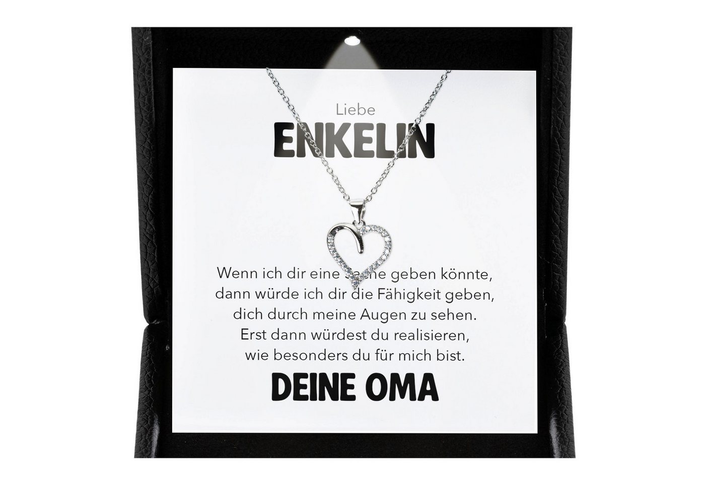 22Feels Schmuckset An Meine Enkelin Geschenk von Oma Mädchen Herz Halskette Frauen Karte (inkl. Geschenktasche, Karte, Poliertuch, Beutel), Premium Licht Etui, Silber 925/000, Karte Made In Germany von 22Feels