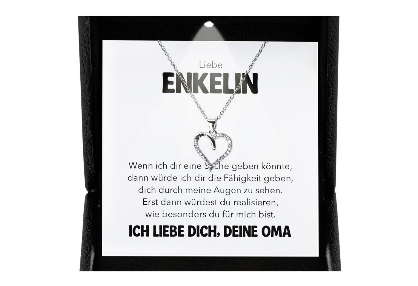 22Feels Schmuckset An Meine Enkelin Geschenk von Oma Mädchen Herz Halskette Frauen Karte (inkl. Geschenktasche, Karte, Poliertuch, Beutel), Premium Licht Etui, Silber 925/000, Karte Made In Germany von 22Feels