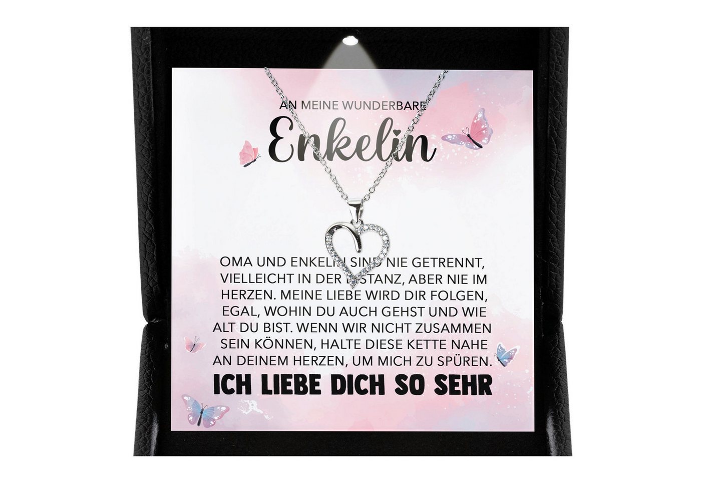 22Feels Schmuckset An Meine Enkelin Geschenk von Oma Opa Mädchen Herz Halskette Frauen (inkl. Geschenktasche, Karte, Poliertuch, Beutel), Premium Licht Etui, Silber 925/000, Karte Made In Germany von 22Feels