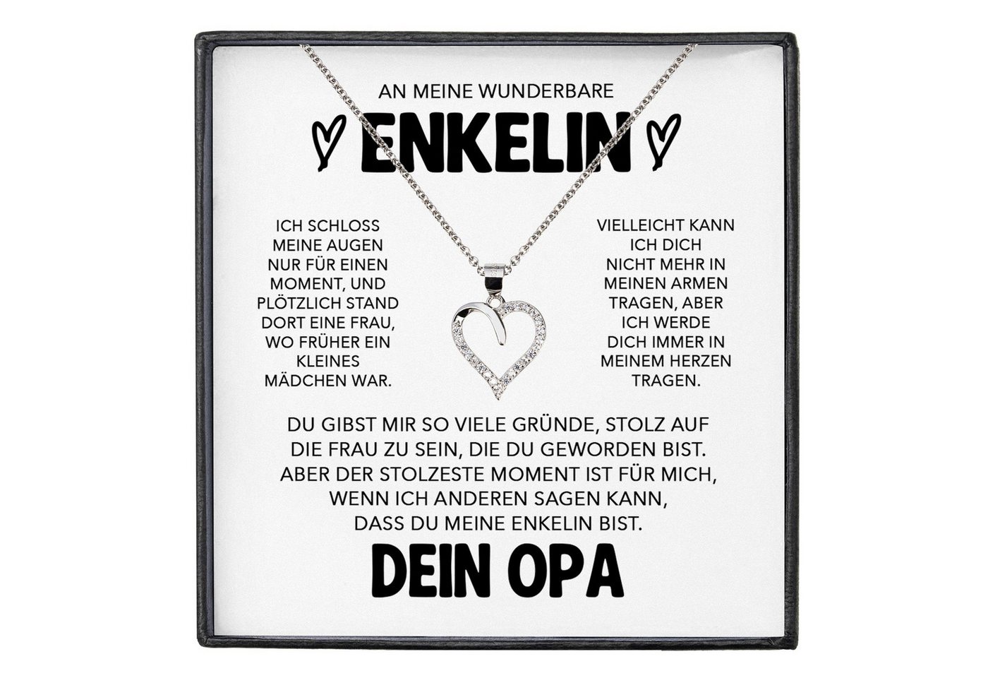 22Feels Schmuckset An Meine Enkelin Geschenk von Opa Mädchen Herz Halskette Frauen Karte (inkl. Geschenktasche, Karte, Poliertuch, Beutel), Silber 925/000, Karte Made In Germany von 22Feels