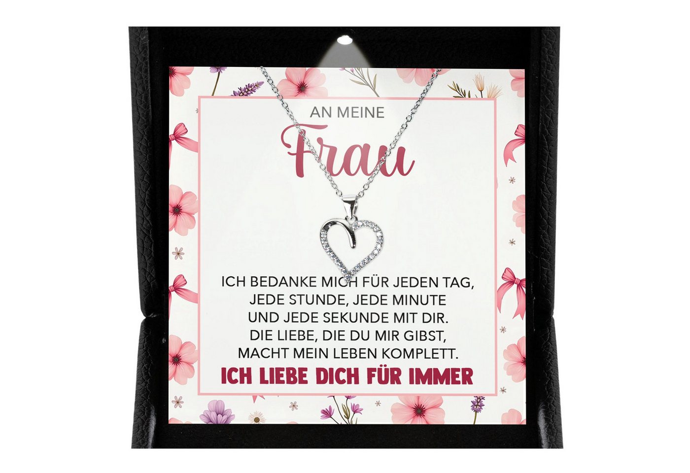 22Feels Schmuckset An Meine Frau Ich Liebe Dich Geschenk Hochzeitstag Herz Kette Frauen (inkl. Geschenktasche, Karte, Poliertuch, Beutel), Premium Licht Etui, Silber 925/000, Karte Made In Germany von 22Feels