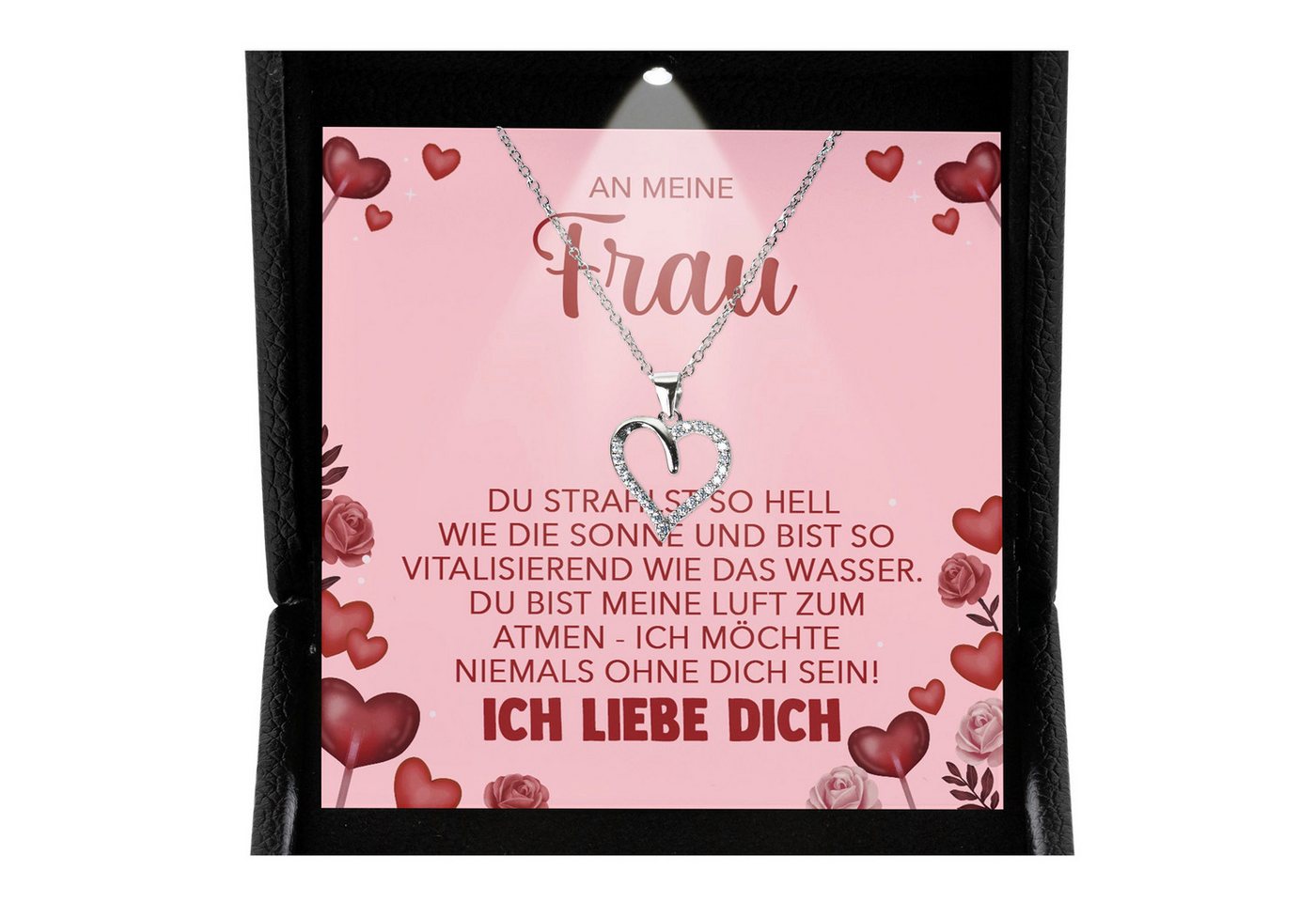 22Feels Schmuckset An Meine Frau Ich Liebe Dich Geschenk Hochzeitstag Herz Kette Frauen (inkl. Geschenktasche, Karte, Poliertuch, Beutel), Premium Licht Etui, Silber 925/000, Karte Made In Germany von 22Feels