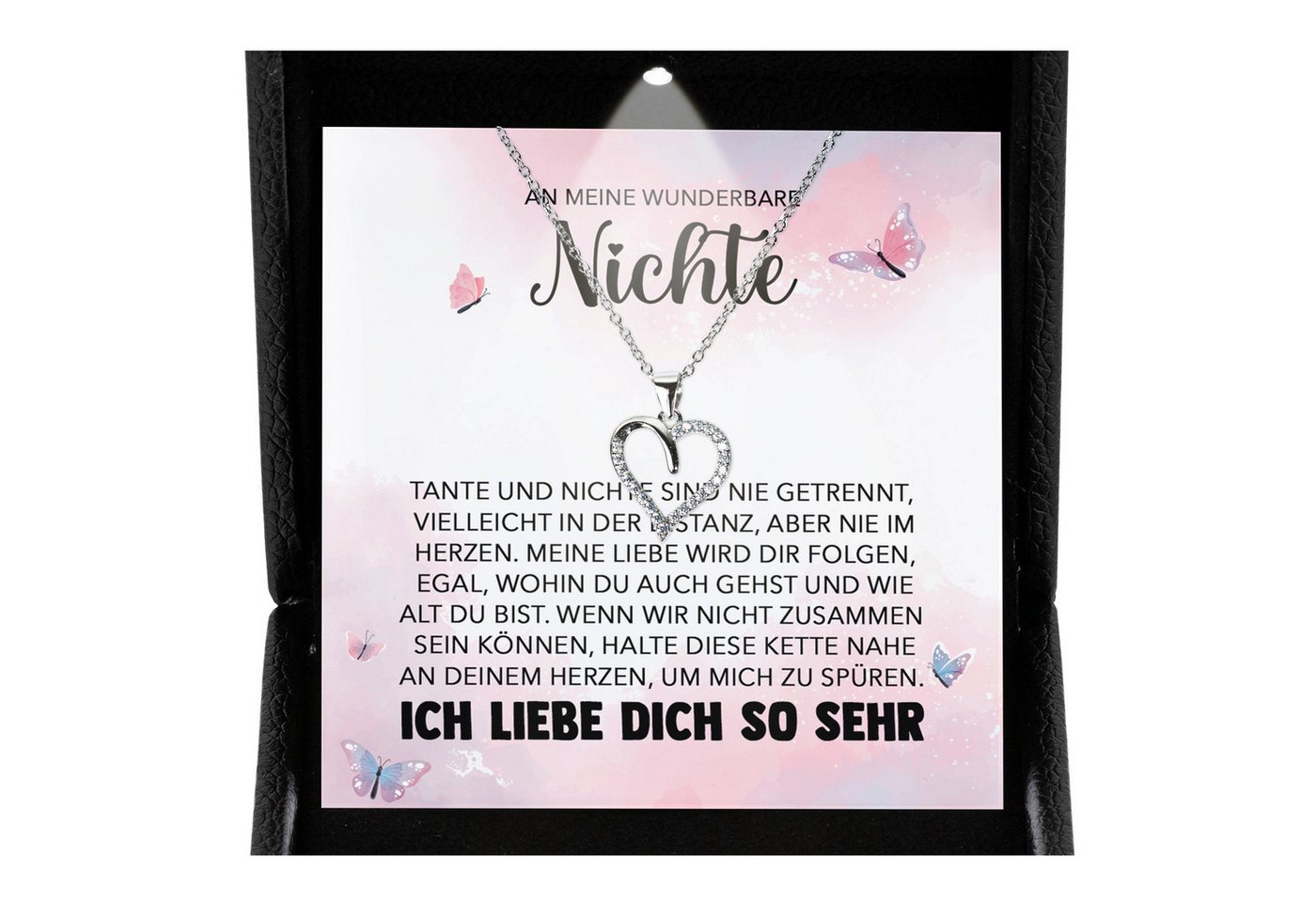 22Feels Schmuckset An Meine Nichte Geschenk von Tante Mädchen Herz Halskette Frauen (inkl. Geschenktasche, Karte, Poliertuch, Beutel), Premium Licht Etui, Silber 925/000, Karte Made In Germany von 22Feels