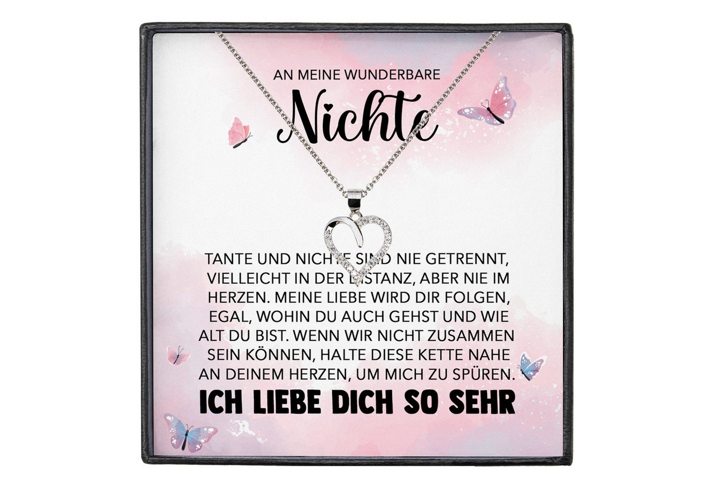 22Feels Schmuckset An Meine Nichte Geschenk von Tante Mädchen Herz Halskette Frauen (inkl. Geschenktasche, Karte, Poliertuch, Beutel), Silber 925/000, Karte Made In Germany von 22Feels