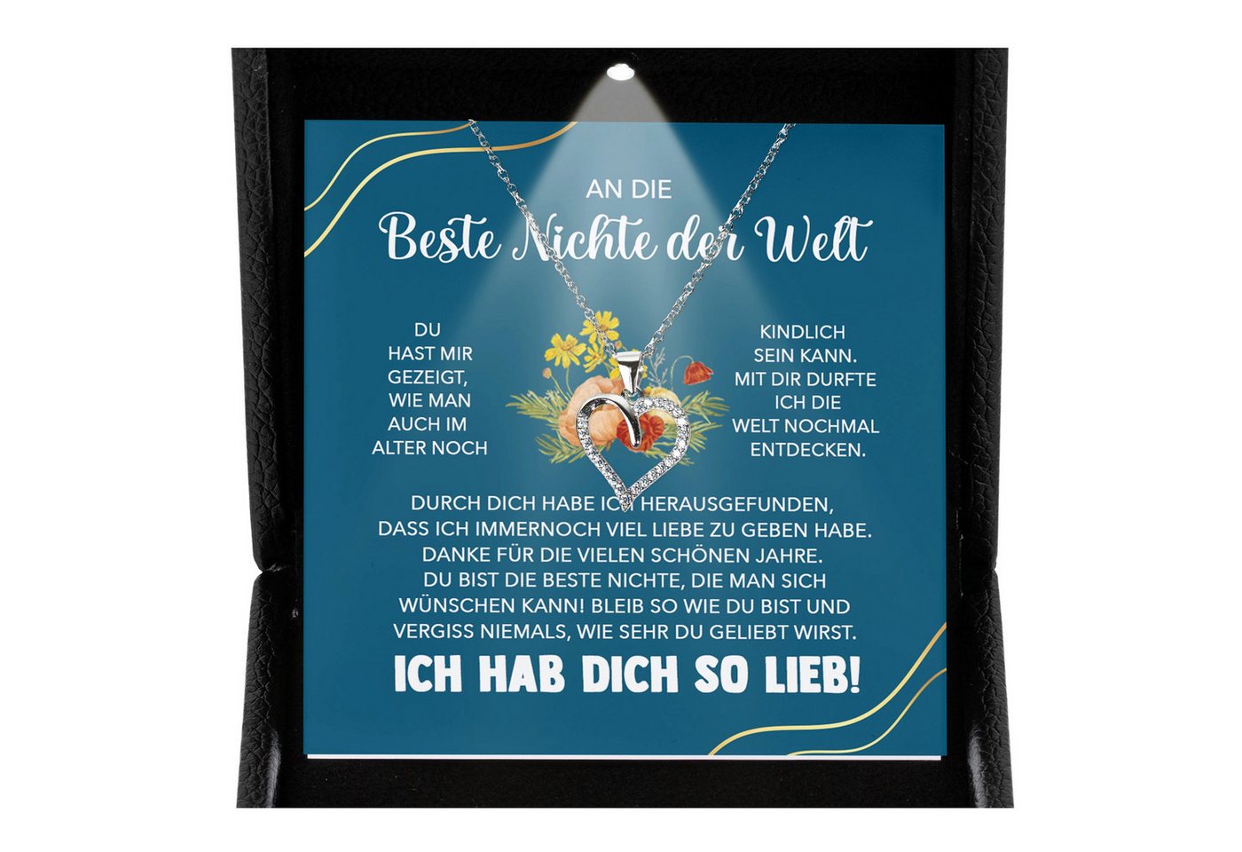 22Feels Schmuckset An Meine Nichte Geschenk von Tante Onkel Mädchen Herz Halskette Frauen (inkl. Geschenktasche, Karte, Poliertuch, Beutel), Premium Licht Etui, Silber 925/000, Karte Made In Germany von 22Feels