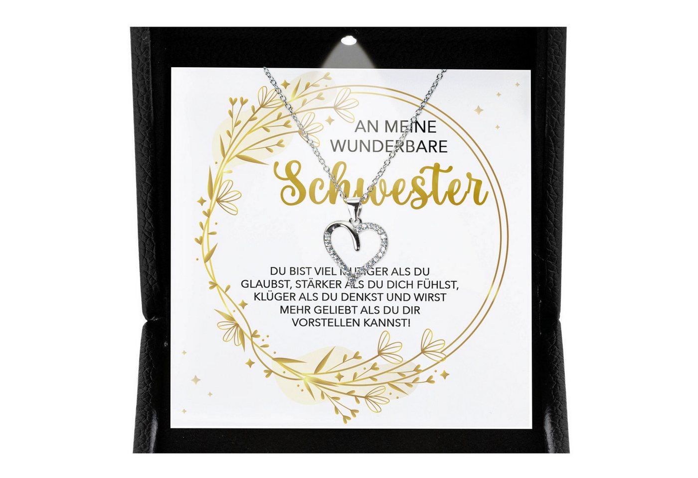 22Feels Schmuckset An Meine Schwester Geschenk Frauen Mädchen Herz Halskette Geschwister (inkl. Geschenktasche, Karte, Poliertuch, Beutel), Premium Licht Etui, Silber 925/000, Karte Made In Germany von 22Feels