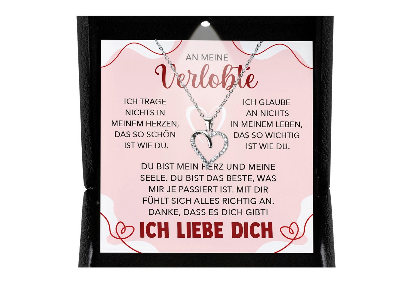 22Feels Schmuckset An Meine Verlobte Geschenk Frauen Verlobung Ich Liebe Dich Herz Kette (inkl. Geschenktasche, Karte, Poliertuch, Beutel), Premium Licht Etui, Silber 925/000, Karte Made In Germany von 22Feels