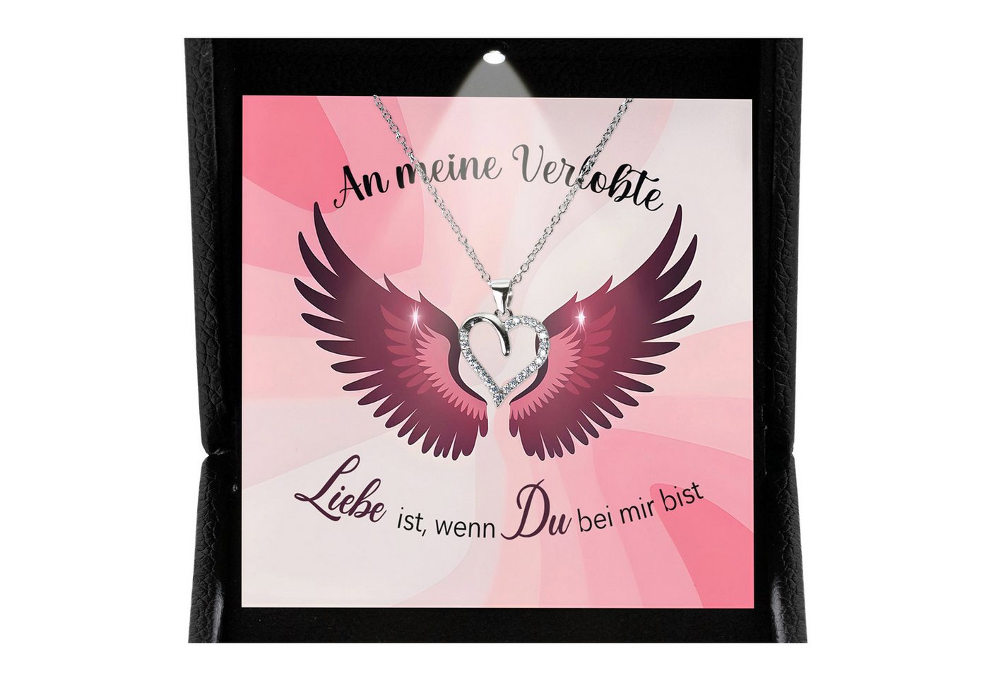 22Feels Schmuckset An Meine Verlobte Verlobungsgeschenk Frauen Schmuck Herz Kette Damen (inkl. Geschenktasche, Karte, Poliertuch, Beutel), Premium Licht Etui, Silber 925/000, Karte Made In Germany von 22Feels