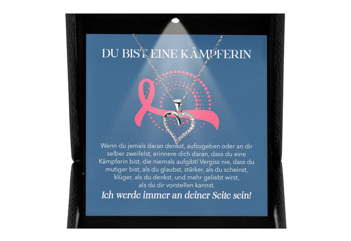22Feels Schmuckset Brustkrebs Patientin Geschenk Therapie Herz Halskette (inkl. Geschenktasche, Karte, Poliertuch, Beutel), Premium Licht Etui, Silber 925/000, Karte Made In Germany von 22Feels