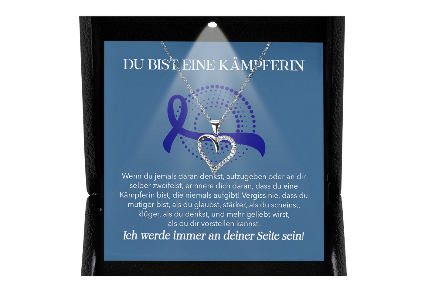 22Feels Schmuckset Darmkrebs Patientin Geschenk Therapie Herz Halskette (inkl. Geschenktasche, Karte, Poliertuch, Beutel), Premium Licht Etui, Silber 925/000, Karte Made In Germany von 22Feels