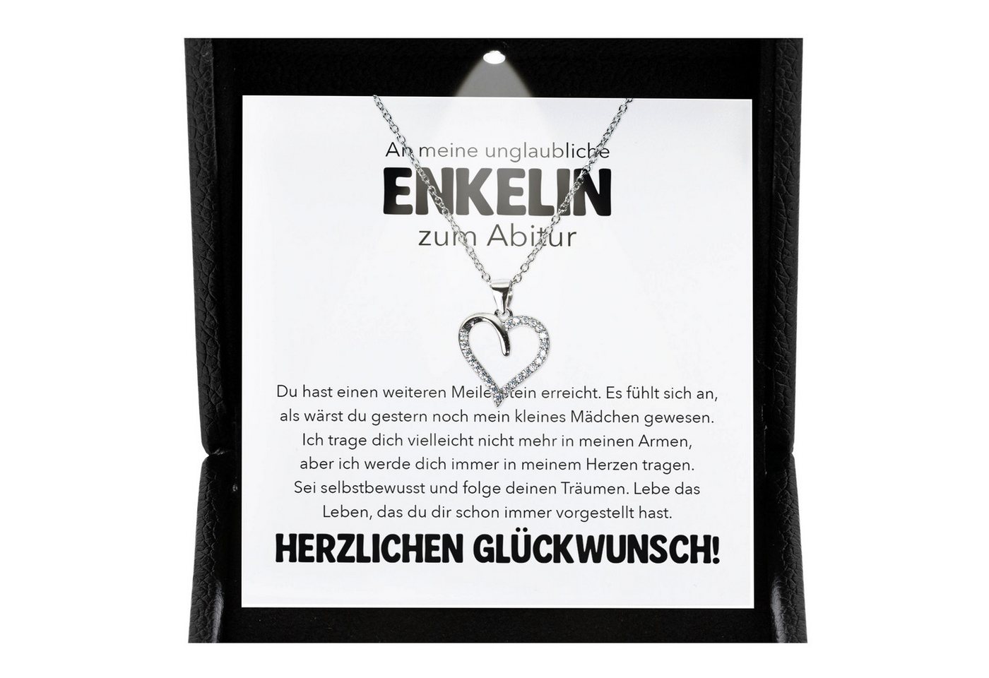 22Feels Schmuckset Enkelin Abitur Geschenk Mädchen Kette Herz Collier Damen Abifeier (inkl. Geschenktasche, Karte, Poliertuch, Beutel), Premium Licht Etui, Silber 925/000, Karte Made In Germany von 22Feels