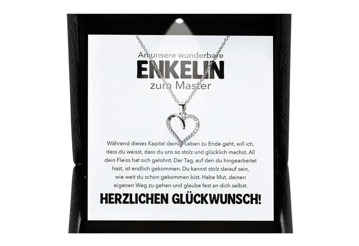 22Feels Schmuckset Enkelin Geschenk zum Master Hochschulabschluss Absolventenfeier Herz (inkl. Geschenktasche, Karte, Poliertuch, Beutel), Premium Licht Etui, Silber 925/000, Karte Made In Germany von 22Feels