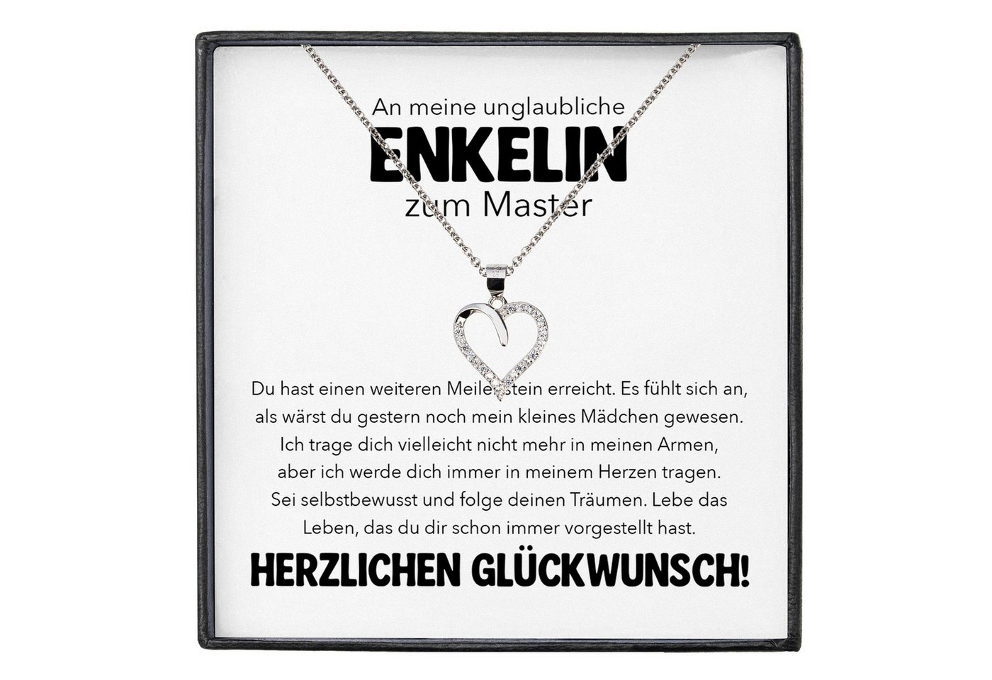 22Feels Schmuckset Enkelin Geschenk zum Master Hochschulabschluss Absolventenfeier Herz (inkl. Geschenktasche, Karte, Poliertuch, Beutel), Silber 925/000, Karte Made In Germany von 22Feels